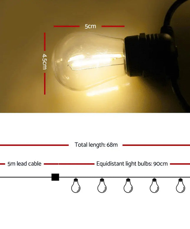 68m Black Festoon String Lights with 70 Bulb Plug in Kit - Occasions > Christmas > Outdoor Decorations & Lights