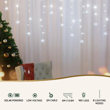 6M Christmas Icicle Light Solar White LED - Occasions > Christmas > Outdoor Decorations & Lights