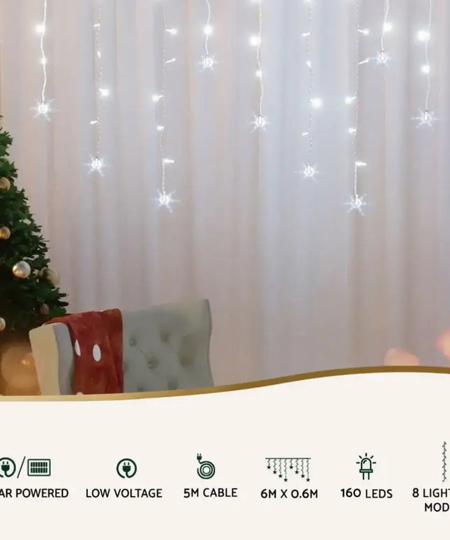 6M Christmas Icicle Light Solar White LED - Occasions > Christmas > Outdoor Decorations & Lights