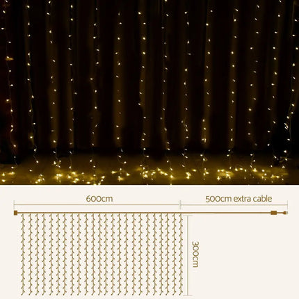 6X3M Christmas Curtain Lights 600LED Warm White-Occasions > Lights-Dropli