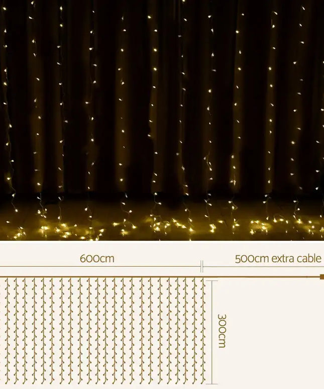 6X3M Christmas Curtain Lights 600LED Warm White-Occasions > Lights-Dropli