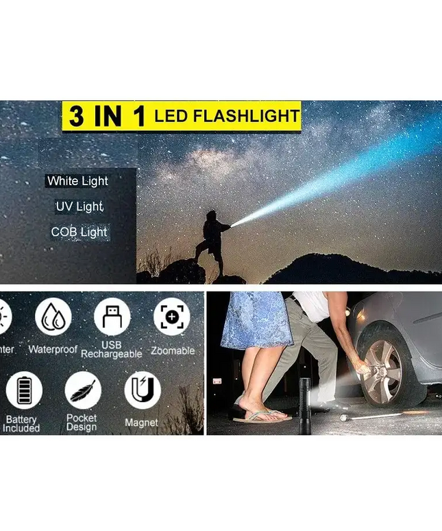 7 Modes Waterproof Rechargeable UV Light Flashlight Torch for Camping-Outdoor > Camping-Dropli