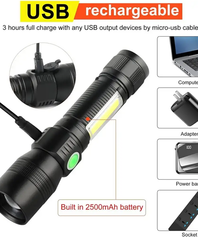7 Modes Waterproof Rechargeable UV Light Flashlight Torch for Camping-Outdoor > Camping-Dropli