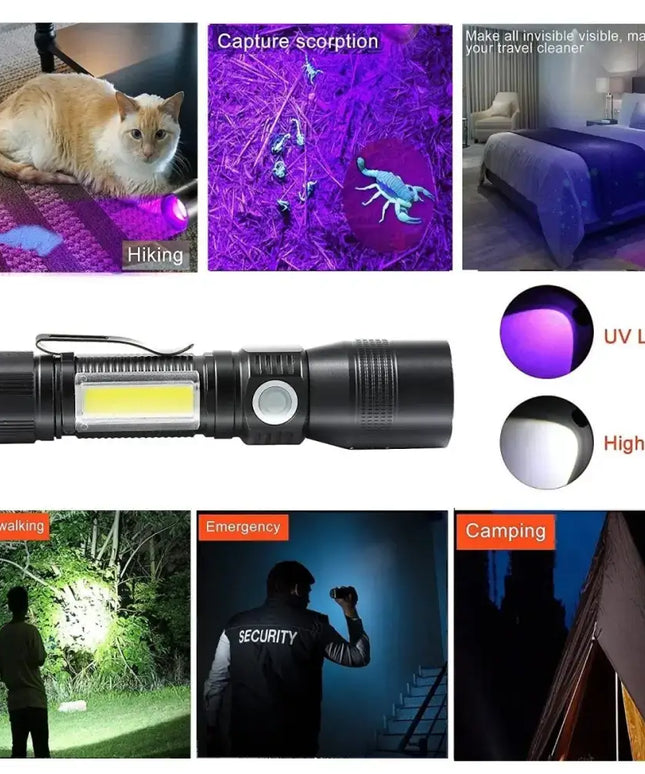 7 Modes Waterproof Rechargeable UV Light Flashlight Torch for Camping-Outdoor > Camping-Dropli