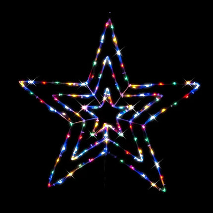 Illuminated multi-colored star decoration on 70cm Solar LED Tubelight 3D Star Flash Multi