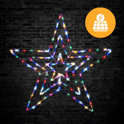 Solar-powered multicolored 3D star-shaped LED light display for decorative lighting