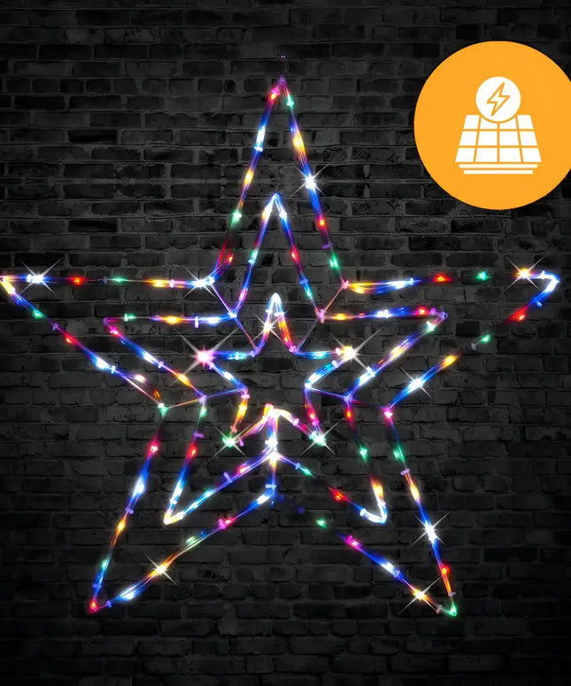 Solar-powered multicolored 3D star-shaped LED light display for decorative lighting