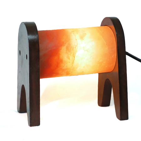 Handcrafted horizontal cylinder salt lamp with amber light and Australian-standard cord.