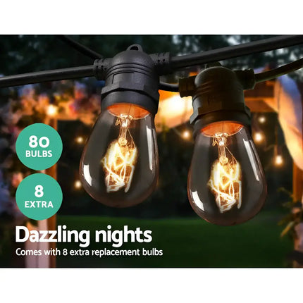 Black festoon string lights with 80 bulbs for outdoor decoration and ambiance