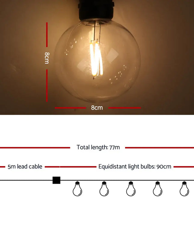 77m Black Festoon String Lights with 70 Bulb Plug in Kit - Occasions > Christmas > Outdoor Decorations & Lights