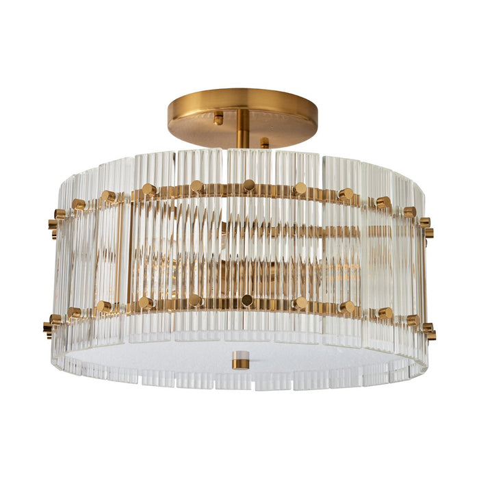 Paloma Flush Mount with brushed gold frame and cascading crystal rods by Cafe Lighting.