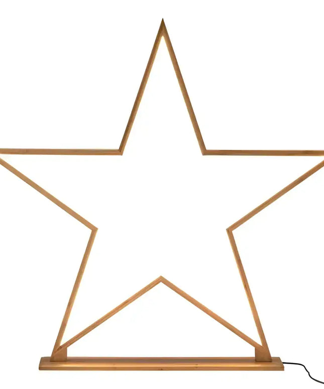 Wooden star-shaped floor lamp displayed in the 87cm Bamboo Star Table Lamp LED strip design