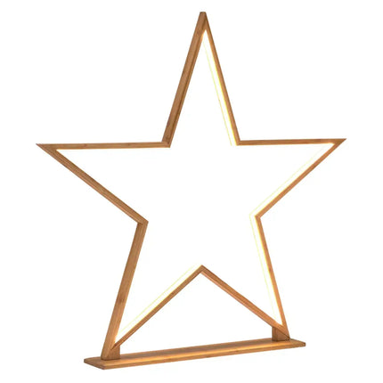 Illuminated wooden star decoration on 87cm Bamboo Star Table Lamp with LED strip lighting