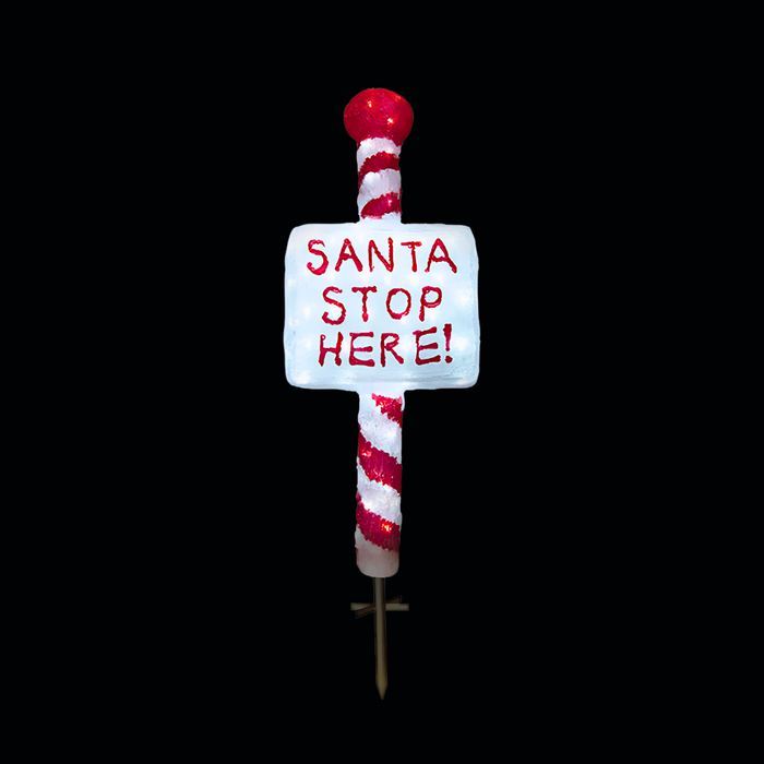 Acrylic Santa Stop Here Sign w/ Metal Floor Sticker - H100cm