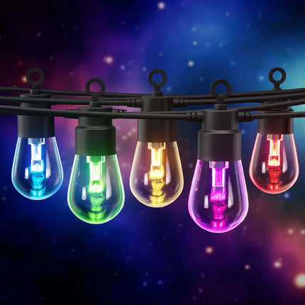 8m Black Smart Wifi Festoon String Lights with 10 RGB Bulb Plug in Kit - Home & Garden > Lighting