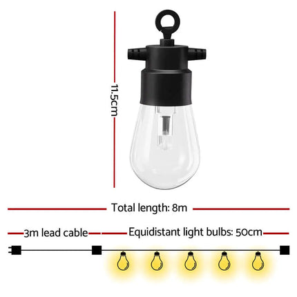 8m Black Smart Wifi Festoon String Lights with 10 RGB Bulb Plug in Kit - Home & Garden > Lighting