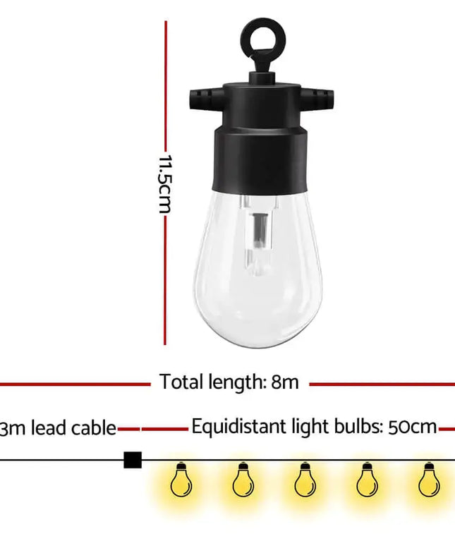 8m Black Smart Wifi Festoon String Lights with 10 RGB Bulb Plug in Kit - Home & Garden > Lighting