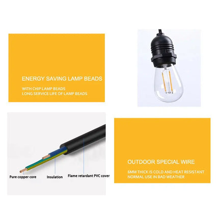 90m Black Hanging Festoon String Lights with 100 Bulb Plug in Kit - Occasions > Christmas > Outdoor Decorations & Lights