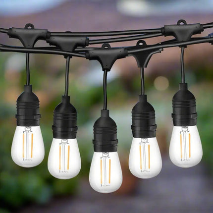 90m Black Hanging Festoon String Lights with 100 Bulb Plug in Kit - Occasions > Christmas > Outdoor Decorations & Lights