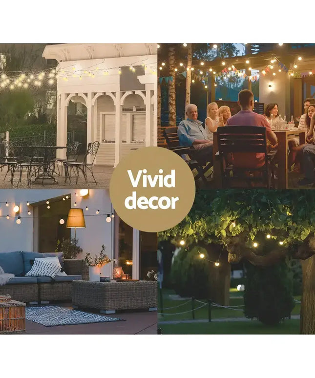 Outdoor string lights displayed on the 95m White Festoon String Lights with 100 Bulb Plug in Kit