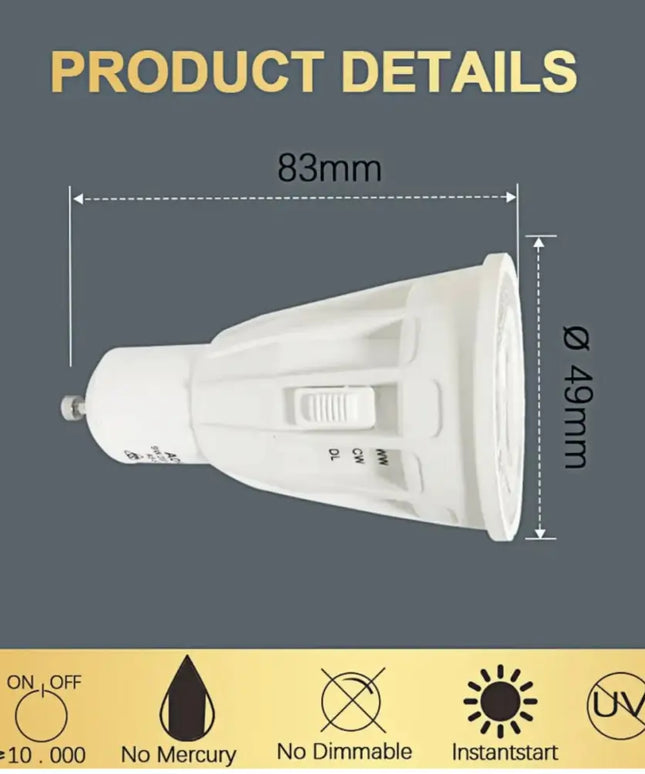 9W = 70W LED Tri-Colour Long Body GU10 Globe-GU10-Green Earth Lighting Australia