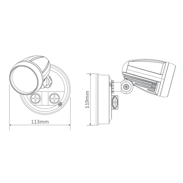 Domus MURO-13 13W exterior LED spotlight in silver line drawing.