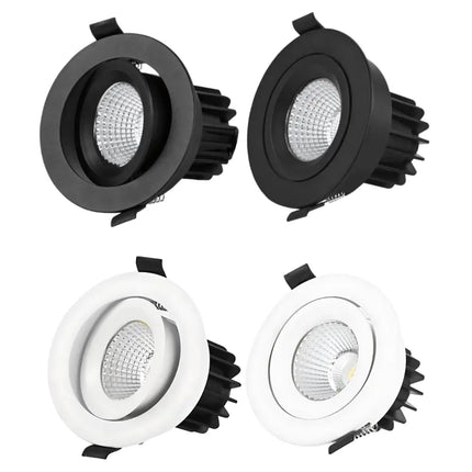 EYRE LED downlights with black and white housing on a white background