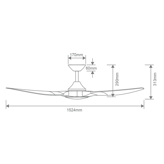 White oak ceiling fan with 3 blades and a modern design