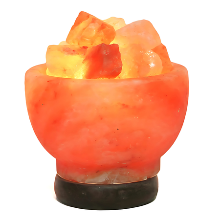 Handcrafted fire bowl Himalayan salt lamp with included bulb and Australian-standard cord.