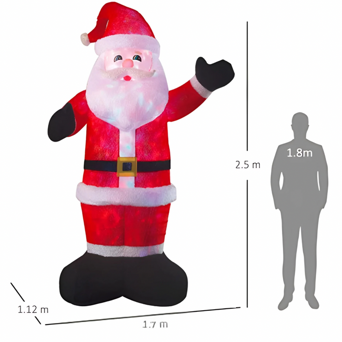 2.5M Deluxe Inflatable Plush Santa with Multi LED Disco Lights