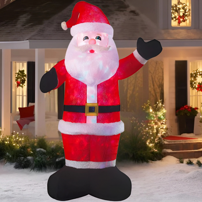 2.5M Deluxe Inflatable Plush Santa with Multi LED Disco Lights