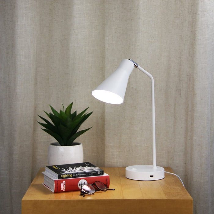 Close-up of THOR desk lamp’s tall neck and modern lamp head.