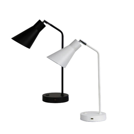 Oriel THOR desk lamp with USB socket in black finish.