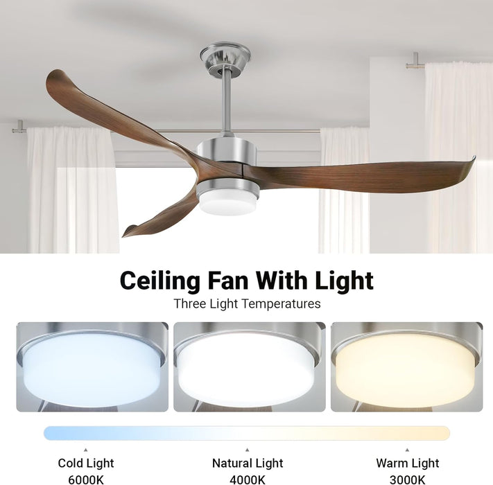 Modern Ceiling Fan with Lights, Remote, Brown