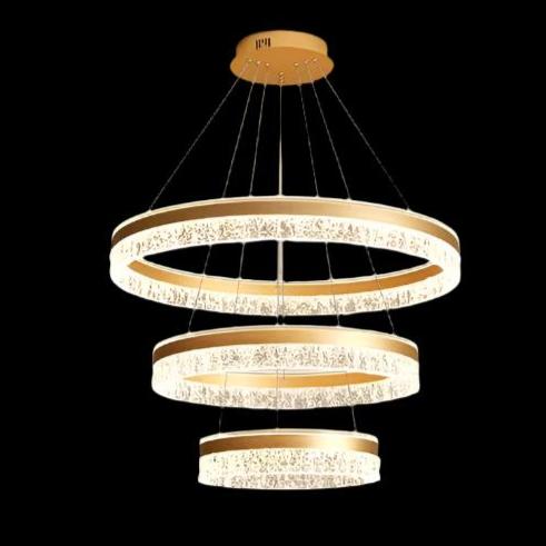 VICTORIA 180W Gold 3 Rings Water Ripple LED Crystal Chandelier