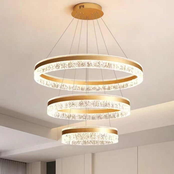 VICTORIA 180W Gold 3 Rings Water Ripple LED Crystal Chandelier