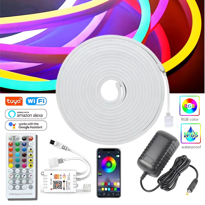 Alt Text:
“5M LED Neon Strip RGB Colour Kit with IP65 waterproof and WiFi smart control, ideal for vibrant indoor and outdoor lighting.”