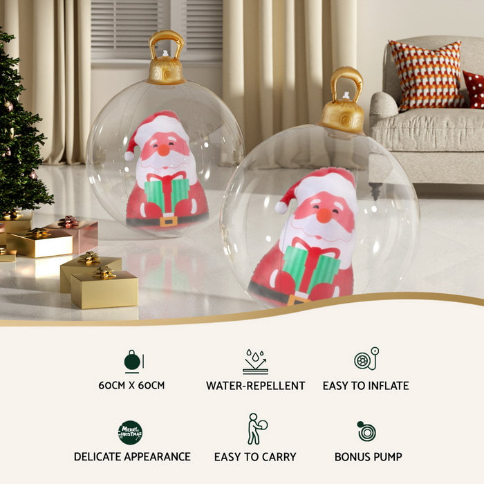 60cm Christmas Giant Bauble Inflatable Santa Decoration Clear