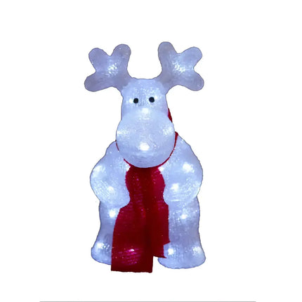Acrylic Deer with Red Scarf - H36cm - White LED - Christmas Figure