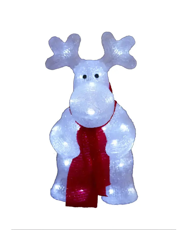 Acrylic Deer with Red Scarf - H36cm - White LED - Christmas Figure