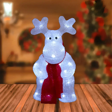Acrylic Deer with Red Scarf - H36cm - White LED - Christmas Figure