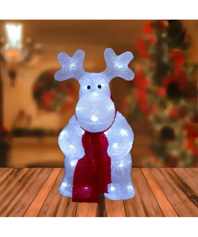 Acrylic Deer with Red Scarf - H36cm - White LED - Christmas Figure