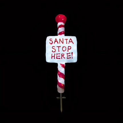 Acrylic Santa Stop Here Sign w/ Metal Floor Sticker - H100cm - Christmas Figure