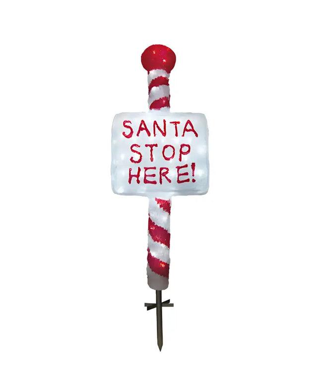 Acrylic Santa Stop Here Sign w/ Metal Floor Sticker - H100cm - Christmas Figure