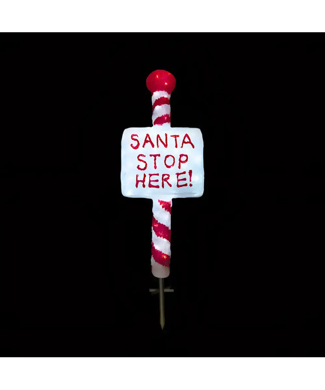 Acrylic Santa Stop Here Sign w/ Metal Floor Sticker - H100cm - Christmas Figure
