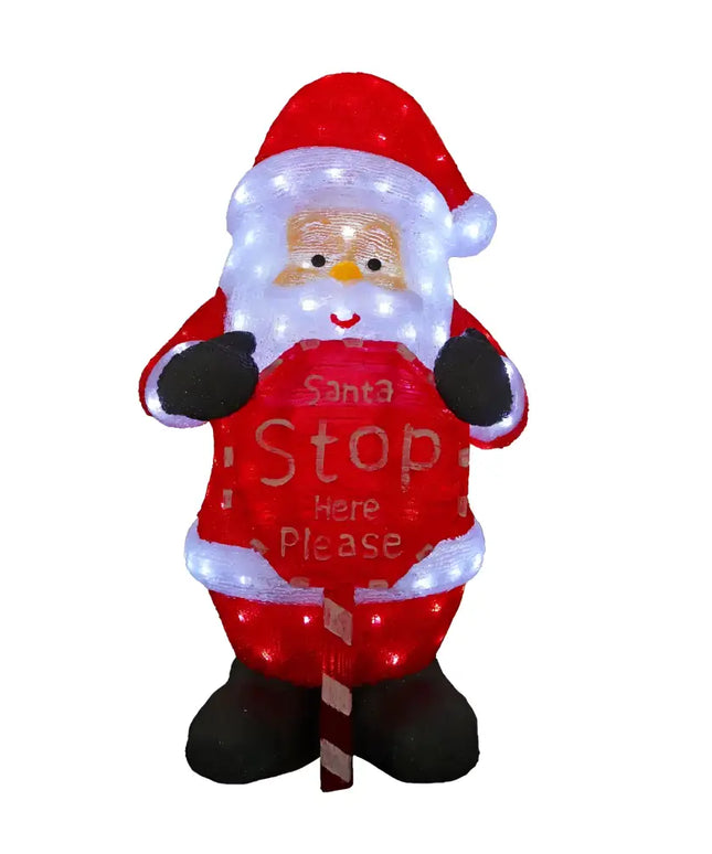 Acrylic Santa with Santa Stop Here Sign - H80cm