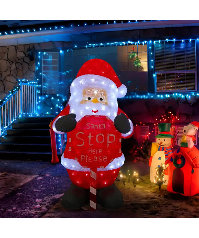Acrylic Santa with Santa Stop Here Sign - H80cm
