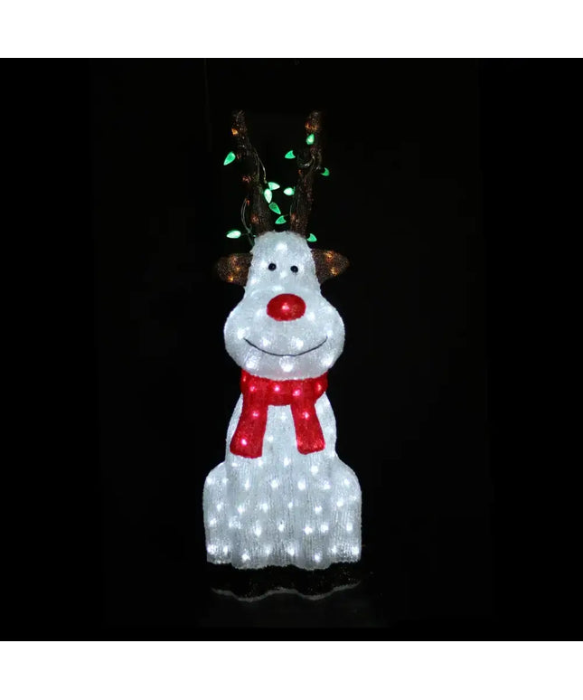 Acrylic Sitting Red Nose Reindeer with Christmas Lights - 2 Sizes-Christmas Figure-Lexi Lighting
