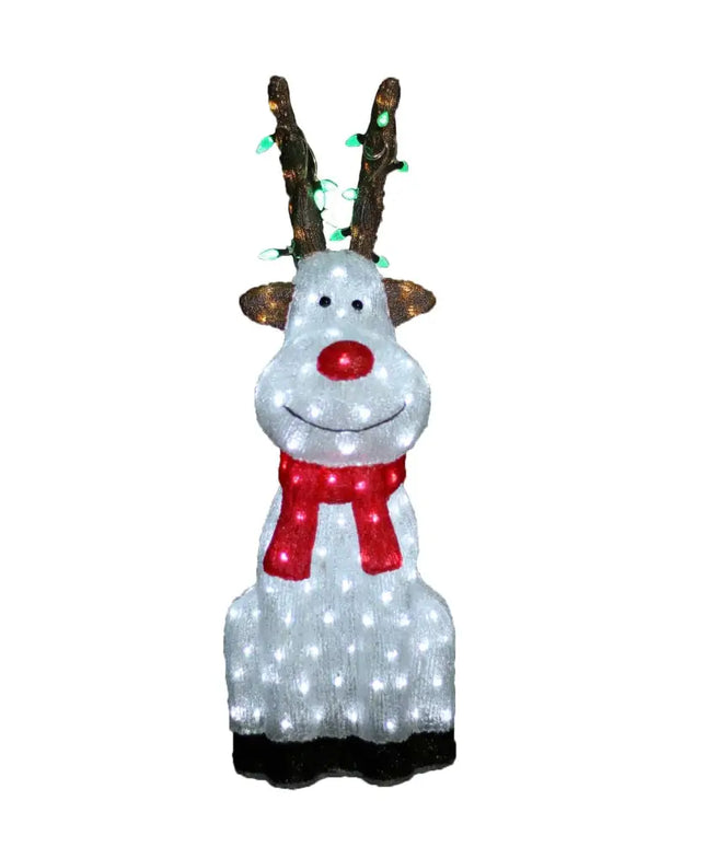 Acrylic Sitting Red Nose Reindeer with Christmas Lights - 2 Sizes-Christmas Figure-Lexi Lighting