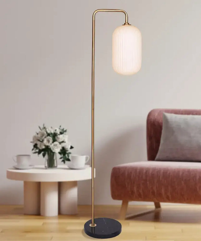 Sarantino Metal Floor Lamp With Opal Glass Shade-Home & Garden > Lighting-Koala Lamps and Lighting